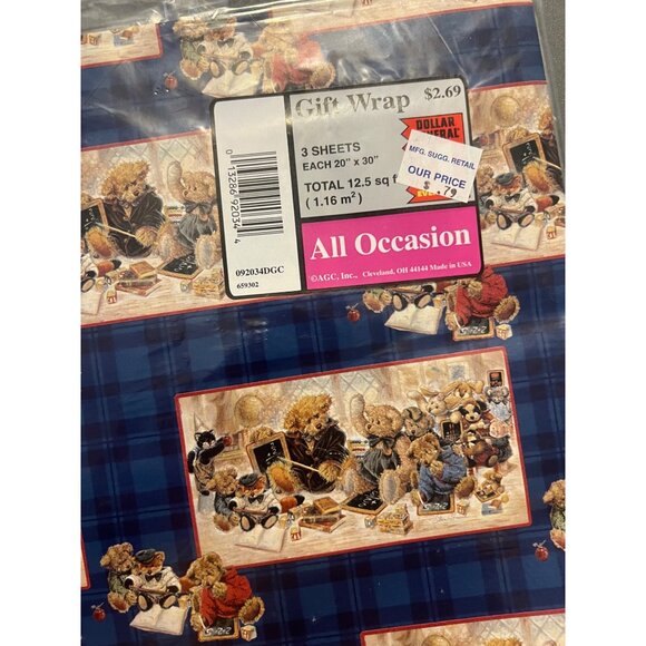 Vintage All Occasions Sealed Gift Wrap Vintage Teddy Bears 2 Full Sheets - Picture 2 of 3